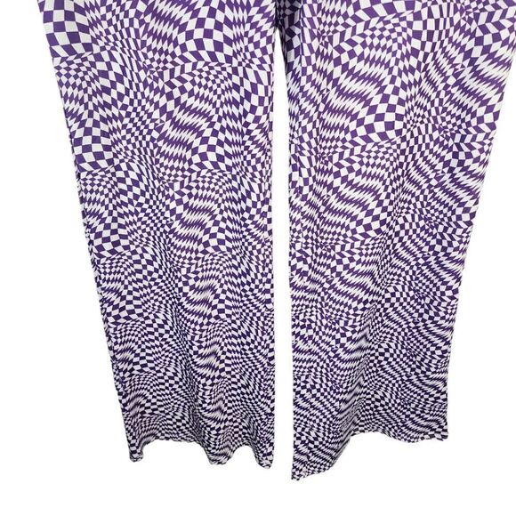 SHEIN Purple Op Art Groovy Bell Bottoms Flared High Waist Pants - Picture 3 of 11